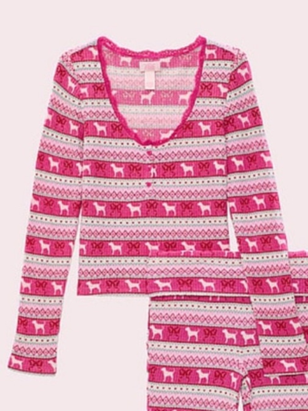 New! LoveShackFancy Fair Isle Scoop-Neck Pajama Top Size Large 34628